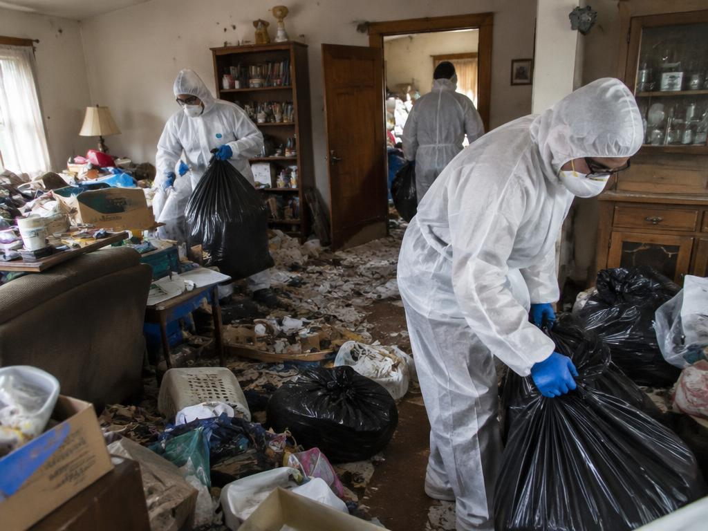 Cleanup crew removing clutter and debris from a home