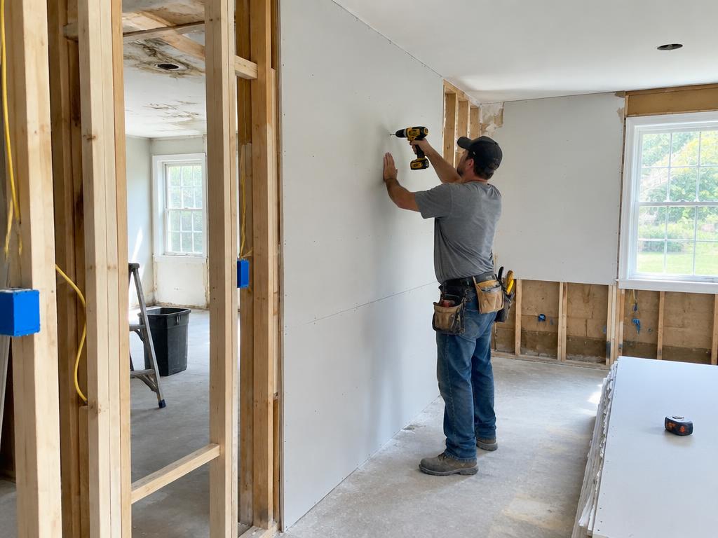 Technician installing new drywall during reconstruction in Colorado Springs
